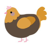 A bark and orange chicken with a head pattern
