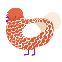A vermilion and cream chicken with a lace pattern