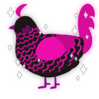A sable and fuchsia chicken with a lace pattern