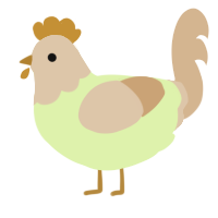 A apple and beige chicken with a head pattern