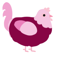 A maroon and pink chicken with a head pattern