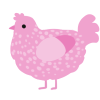 A pink chicken with a speckle pattern