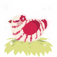 A cream and crimson chicken with a bar pattern