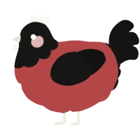A red and black chicken with a head pattern