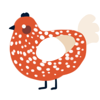 A vermilion and cream chicken with a speckle pattern