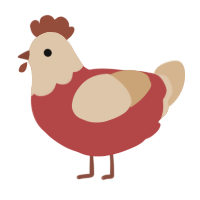 A red and beige chicken with a head pattern