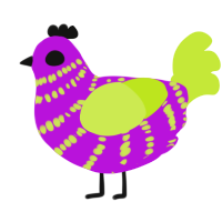 A amethyst and lime chicken with a bar pattern