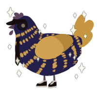 A navy and gold chicken with a bar pattern