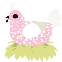 A rose and white chicken with a speckle pattern