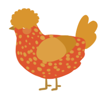 A vermilion and orange chicken with a speckle pattern