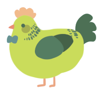 A lime and teal chicken with a neck-band pattern