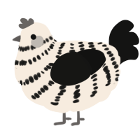 A cream and black chicken with a bar pattern