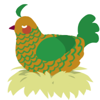 A ochre and viridian chicken with a lace pattern
