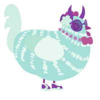 A aqua and mint chicken with a bar pattern