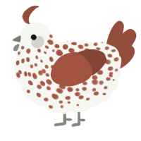 A white and russet chicken with a speckle pattern
