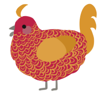 A crimson and orange chicken with a double-lace pattern
