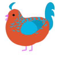 A vermilion and cerulean chicken with a half-lace pattern