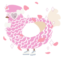 A pink and cream chicken with a lace pattern