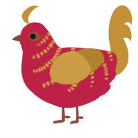 A crimson and gold chicken with a half-bar pattern