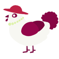A white and maroon chicken