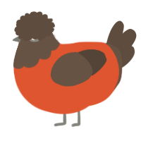 A vermilion and bark chicken with a head pattern