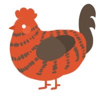 A vermilion and bark chicken with a bar pattern