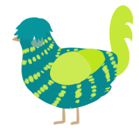 A teal and lime chicken with a bar pattern