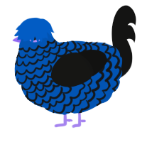 A ultramarine and black chicken with a lace pattern