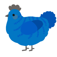 A sapphire and ultramarine chicken with a half-bar pattern