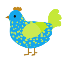 A sky and lime chicken with a speckle pattern