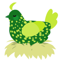 A leaf and lime chicken with a speckle pattern