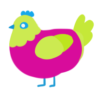 A fuchsia and lime chicken with a head pattern