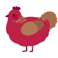 A crimson and brown chicken with a neck-speckle pattern
