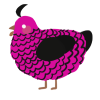 A fuchsia and black chicken with a lace pattern