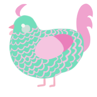 A mint and pink chicken with a lace pattern