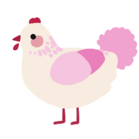 A cream and pink chicken with a neck-speckle pattern