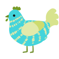 A aqua and lemon chicken with a bar pattern