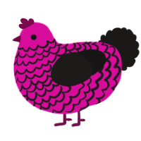 A fuchsia and sable chicken with a lace pattern