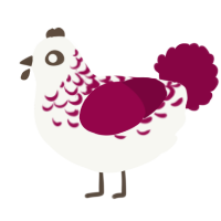 A white and maroon chicken with a half-lace pattern