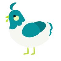 A white and teal chicken with a head pattern