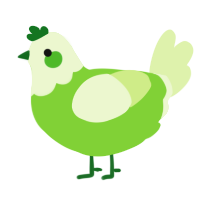 A grass and apple chicken with a head pattern