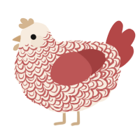 A cream and red chicken with a double-lace pattern