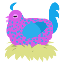 A orchid and sky chicken with a speckle pattern