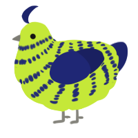 A lime and navy chicken with a bar pattern
