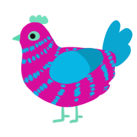 A fuchsia and cerulean chicken with a bar pattern