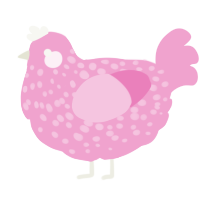 A pink chicken with a speckle pattern