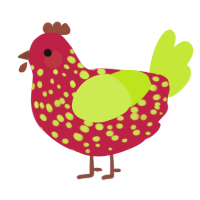 A crimson and lime chicken with a speckle pattern