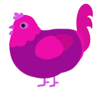 A plum and fuchsia chicken with a head pattern