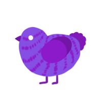 A blurple and violet chicken with a bar pattern