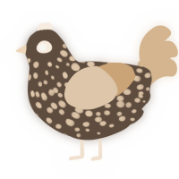 A bark and beige chicken with a speckle pattern